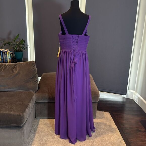 Purple Chiffon Full Length Bridesmaid Formal Dress V-Neck CorsetBack Size 14 NWT - Picture 5 of 11